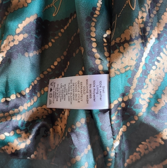 Dark Teal Blue Suede Leather Jacket w/ printed satin lining - Picture 4 of 4